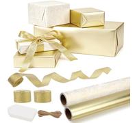 CORNER LACE Gold & White Wrapping Paper Set, Shiny Foil and Kraft Wrapping Paper 2 Rolls 20ft (17in x 10ft Each) with Ribbon and Gift Tags for Graduation Bridal Shower Baby Shower Birthday Crafts