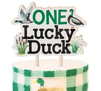 CORNER LACE One Lucky Duck Cake Topper, Mallard Duck First Happy Birthday Cake Decor, Baby Shower Party Cake Decorations Supplies