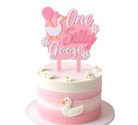 CORNER LACE One Silly Goose Cake Topper 1st Birthday Decorations - Double Layer Acrylic Cake Pick Pink White, One Year Old Birthday Party Supplies Photo Booth Prop Dessert Table Sign