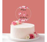 CORNER LACE Pink Floral 60th Birthday Cake Topper for Women, Pink Flower Happy Birthday Acrylic Decoration, Floral Themed Cake Pick, Sixty Years Old Birthday Party Dessert Table Decor Supply