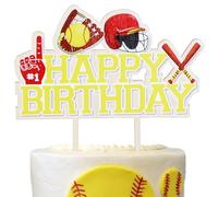 CORNER LACE Softball Cake Topper, Softball Player Happy Birthday Wooden Cupcake Decor Sports Theme Party Decorations Supplies
