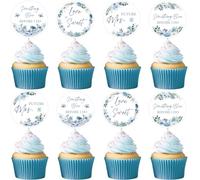 CORNER LACE Something Blue Before I Do Bridal Shower Decorations, 24Pcs Love Is Sweet Cupcake Toppers with Green Leaf Blue Floral, Cake Picks for Women Wedding Engagement Bachelorette Party Supplies