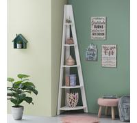 Timber Art Design 5 Tier Ladder Corner Bookcase Shelving Rack Display Organiser White
