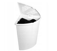 Corner Laundry Basket Lid 45L Linen Wash Storage Hamper Dirty Clothes Bin Triangular Design (White)