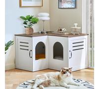 Corner Litter Box Enclosure for 2 Cats, Hidden Litter Box Furniture, Litter Box Cabinet with Double Room, Indoor Cat House End Table, 31.5 x 17.7 x 19.7 in, White