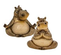 Corner Merchant Hippo Yoga Statue Figurine Zen Decor Meditating Hippopotamus Gift Set Yoga Figurines Good Luck Hippo (Prayer & Lotus)