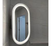 Corner Mirror With Bracket, Oval LED Bathroom Mirror, 35X60cm,40X80cm,40X90cm Aluminium Alloy Frame Wall Mirror, Smart Touch Makeup Mirror, White Light, Natural Light, Warm Light, HD ( Color : White ,