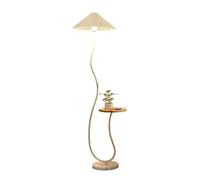 Corner Nordic Iron Lamp with Wood Table Standing Light Marble Base Fabric Lampshade Bedroom Floor Lamps for Living Room Color A, Si