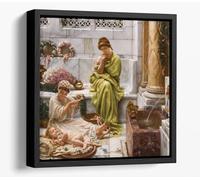 Corner of the marketplace, by Edward John Poynter Canvas Floater Frame Square Print Picture Art - Black Frame 16 inch wide x 16 inch high
