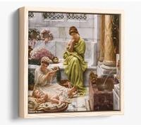 Corner of the marketplace, by Edward John Poynter Canvas Floater Frame Square Print Picture Art - Light Oak Frame 30 inch wide x 30 inch high