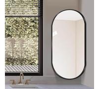Corner Oval Bathroom Mirror Rotating Wall-Mounted Decorative Mirror Aluminum Frame Makeup Mirror with Adjustable Arm Vertical & Horizontal Black W30xL60cm