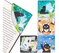 Corner Page Bookmark with Picture Book Style, 4 PCS Faux Leather Bookmarks with Cute Black Cat Illustrations, Faux Leather Book Accessories, Gift for Book Lovers, Students, Teachers, Adults and Kids