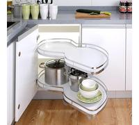 Corner Pull Out Kitchen Organizer, 2 Tier Carousel Double Shelf with Soft Close for 800mm/900mm Cabinets, Ideal for Left-Hand Side Installation