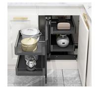 Corner Pull Out Organizer - 2 Tier Cabinet Storage Solution, Carbon Steel, Ideal for Kitchen Pantry and Spice Rack, 4 Shelves for Efficient Organization