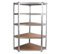 Corner Racking Garage Galvanised Shelving / 900mm x 300mm x 1800mm Racks Storage Unit / 5 Shelves MDF & Galvanised Steel