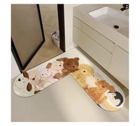 Corner Rug L Shaped Kitchen Corners Rugs, L-shaped Bathroom Door Mat Cute Cartoon Kitchen Carpet Animal Pattern PVC Floor Mats Non-slip Water-absorbing Rug(Beige,S)