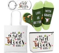 CORNER RUNNER Goat Gifts for Lovers - Goat Bags Funny Socks Stuff, Just A Girl Who Loves Goats Gifts for Animal Lovers Farmers Women Sister Friend, Off White, One Size