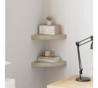 Corner Shelf 2 Piece Set Oak Honeycomb MDF Metal 25x25x3.8cm Invisible Floating