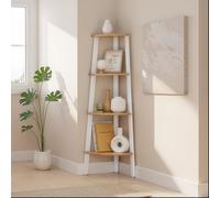 Corner Shelf, 4-Tier Corner Bookshelf, Storage Shelving Unit with Steel Frame, Natural Oak + Matte White
