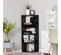 HOMCOM 4 Tier Wood Corner Shelf Unit Freestanding Fan Bookshelf Plants Stand, Black