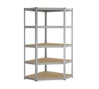 Corner Shelf 5-Tier, Garage Shelving, Heavy Duty Metal Shelving Unit, Silver + Natural Beige