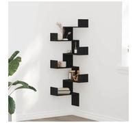 vidaXL Wall Corner Shelf with Shelf Black Oak 45 x 45 x 147 cm