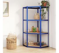 Corner Shelf Blue 75x75x160cm Galvanised Steel & Engineered Wood 4-Tier Boltless