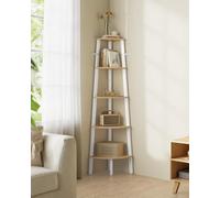 Corner Shelf, Bookcase With 5 Tiers, Ladder Shelf, Storage Shelf, With Steel Frame, Natural Oak Matte White
