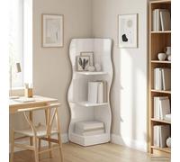 Corner Shelf High Gloss White Engineered Wood Waveform 34x33x102 cm 2-shelf home