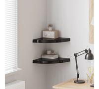 vidaXL 2x Floating Corner Shelves High Gloss Black MDF Display Unit Bookcase
