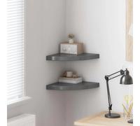 vidaXL 2x Floating Corner Shelves High Gloss Grey MDF Display Unit Bookcase