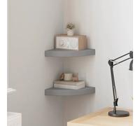 vidaXL 2x Floating Corner Shelves Grey 25x25x3.8 cm MDF Display Hanging Rack