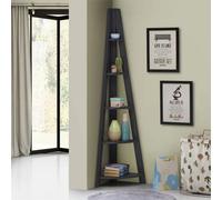 Corner Shelving Ladder Bookcase Shelf Black 5 Tier Display Storage