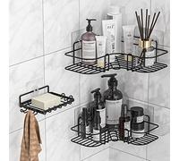 Corner Shower Caddy, 3 Pack Bathroom Shelves with Soap Razor Holder, No Drilling Shower Shelf, Adhesive Shower Storage Rack, Black