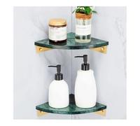 Corner Shower Caddy - Wall Mounted Bathroom Shelves in Elegant Green Stone & Antique Brass - Double Level nizer for Cosmetics Shampoo and Spice Storage