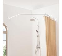 Corner Shower Curtain Pole, Diamond Shaped Shower Rail, Curved Shower Curtain Rod for Bathroom, 304 Stainless with 12 Ring Hooks & Ceiling Support [Both Sides: 55-88cm, Middle: 71-110cm] (White)