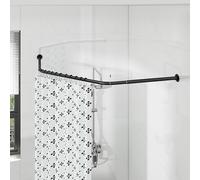 Corner Shower Curtain Pole, Diamond Shaped Shower Rail, Curved Shower Curtain Rod for Bathroom, Stainless Steel with 12 Ring Hooks & Ceiling Support [Both Sides: 55-88cm, Middle: 71-110cm] (Black)