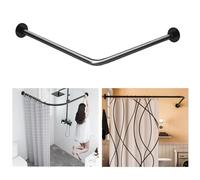Corner Shower Curtain Rail, 「60-133 x 60-133 cm」 Adjustable, Unsagging, Drill-free Install, 304 Stainless steel Black 90° L Shaped Curved Rod with 12 Shower Curtain Rings for Bathroom, Clothing Store