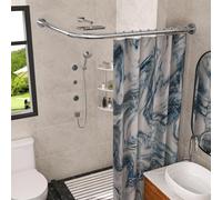 Corner Shower Curtain Rail, Adjustable (60-92 cm x 60-92 cm), L Shaped Shower Curtain Rail, Genuine 304 Stainless Steel, Unsagging, Drill-Free, 90° Corner Design, Includes 12 Shower Curtain Rings