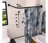 Corner Shower Curtain Rod, Adjustable (24"-37" x 24"-37"), L Shaped Shower Curtain Rod, Genuine 304 Stainless Steel, Unsagging, Drill-Free, 90° Corner Design, Includes 12 Shower Curtain Rings