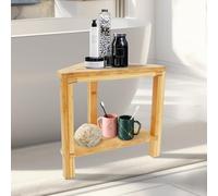 Corner Shower Foot Stool for Shaving Legs, Bathroom Foot Rest Bench Shower Storage Shelf Bamboo Small Step Stools Seat for Spa Shampoo Towels