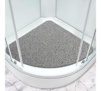 Corner Shower Mat 80x80cm Non Slip Anti Mould Sector Loofah Bath Mat for Inside Shower Curved Quadrant Bath Mat for Bathroom Wet Area with Drain Soft Texture Massage Floor Mat Bathroom Rug Gray