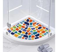 Corner Shower Mat,Curved Bath Mats for Inside Shower,Loofah Sector Bath Mat Non Slip Bathroom Floor Mat Anti Mould Shower Mat for Wet Area (Red,60x60cm)