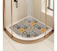 Corner Shower Mat for Inside Shower, Non-Slip Anti Mould Sector Loofah Bath Mat, Curved Quadrant for Bathroom Wet Area With Drain (Yellow, 90x90cm)