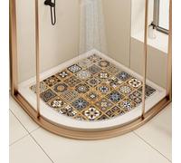 Corner Shower Mat for Inside Shower, Non-Slip Anti Mould Sector Loofah Bath Mat, Curved Quadrant for Bathroom Wet Area With Drain (Brown, 90x90cm)