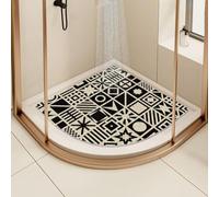 Corner Shower Mat for Inside Shower,Non-Slip Bath Mat Anti Mould Sector Loofah Bath Mat,Curved Quadrant Bath Mat for Bathroom Wet Area with Drain (Black,60x60cm)