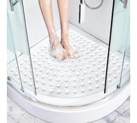 Corner Shower Mat Non Slip Anti Mould, 54 x 54 cm Rubber Quadrant Shower Mat for Inside Shower, Triangular Shower Mats with With Suction Cups and Drain Holes, Curved Bath Mat for Wet Room (White)