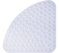 Corner Shower Mat Non Slip Anti Mould, 54x54cm Curved Shower Mats for Inside Shower, Anti-Slip Bath Mat with Suction Cup, Drain Holes, Machine Washable, Ideal for the Elderly and Children (Clear)