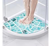 Corner Shower Mat Non Slip Anti Mould, 60 x 60 cm Loofah Triangular Shower Mats for Inside Shower, Soft PVC Quadrant Shower Mat with Drain for Elderly, Curved Bath Mat for Wet Room, Quick Dry, Green
