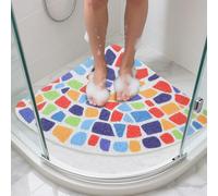 Corner Shower Mat Non Slip Anti Mould, 60 x 60 cm Loofah Triangular Shower Mats for Inside Shower, Soft PVC Quadrant Shower Mat with Drain for Elderly, Curved Bath Mat for Wet Room, Quick Dry